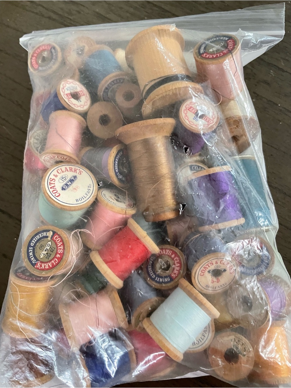 Clarks Multicolor Wooden Thread Spools - Assorted Sewing Threads about 46 spools